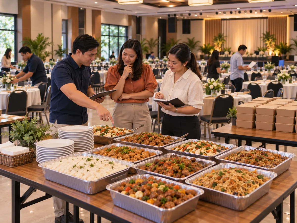 Filipino organizers comparing shared Food Trays with other meal service formats
