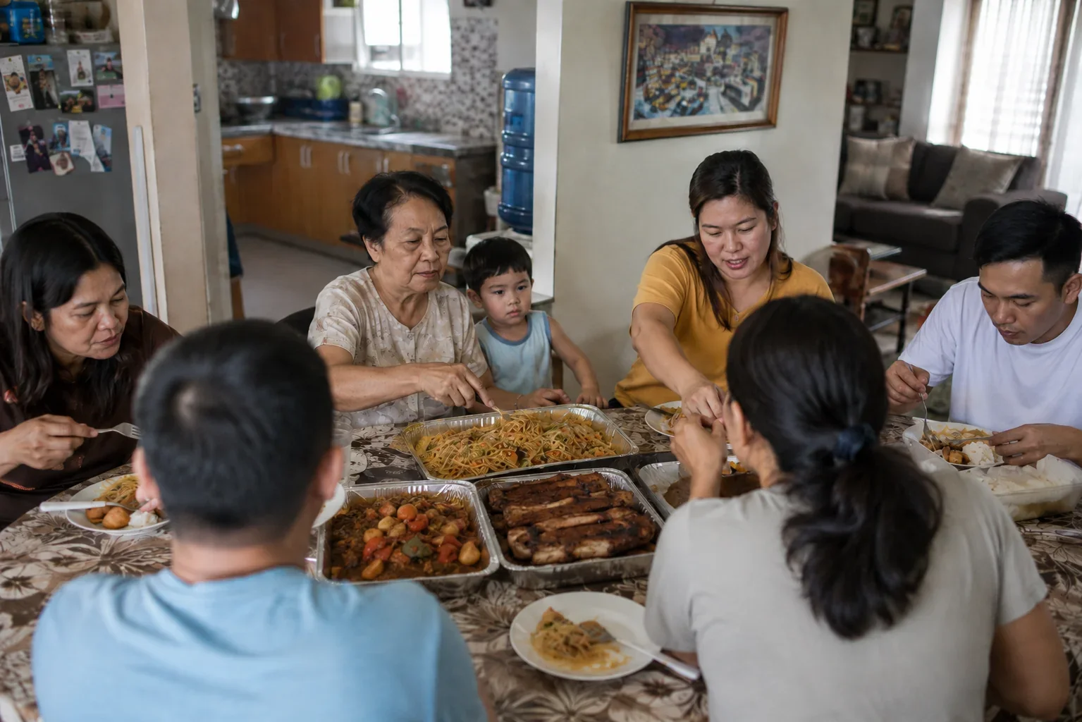 Relaxed multigenerational family sharing a Mother’s Day salu-salo at home