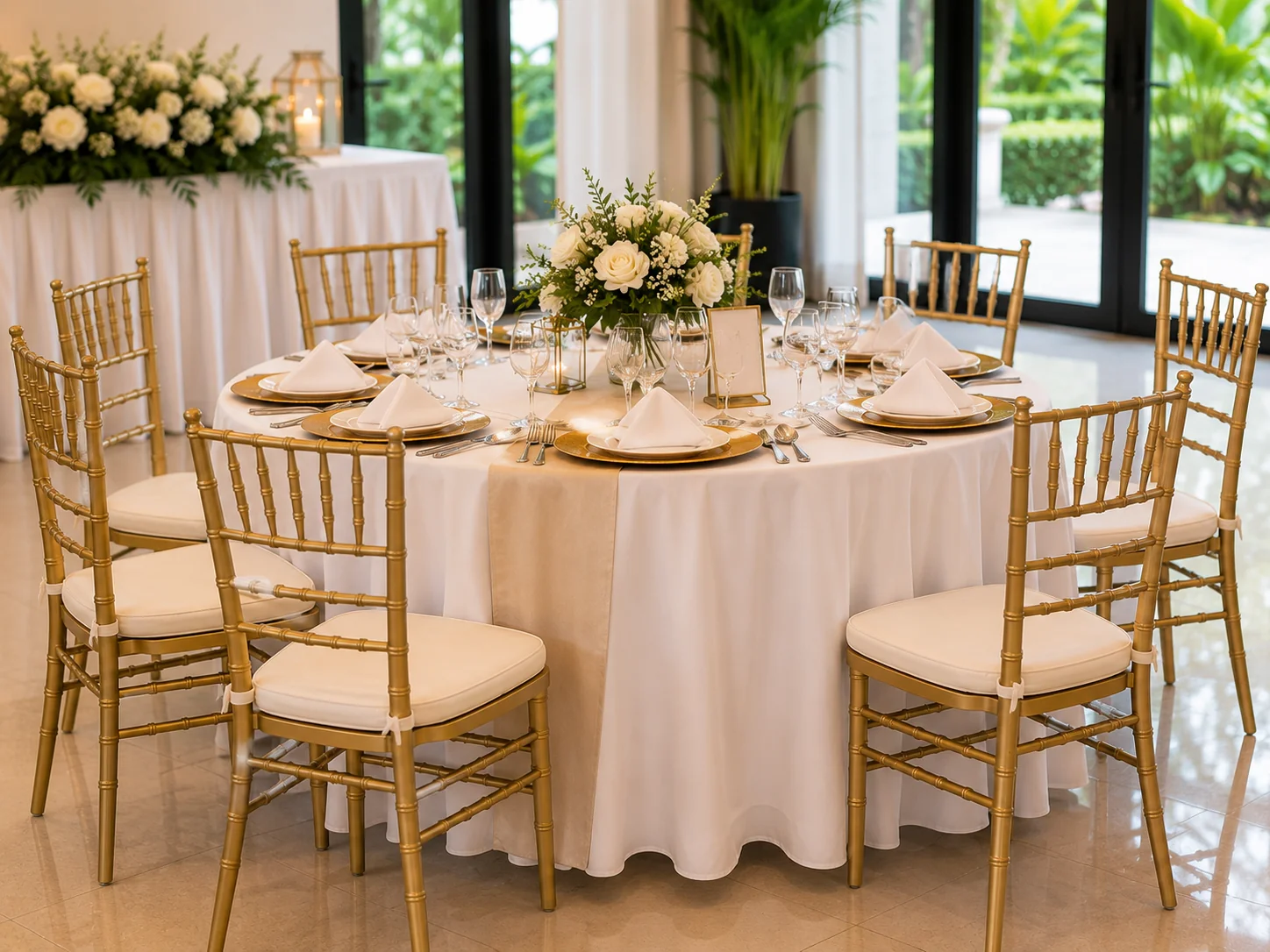 Gold Tiffany chair with cushion for formal event rental in Manila
